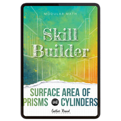 Digital book cover of 'Skill Builder: Surface Area of Prisms and Cylinders' by Gather Round Homeschool on a white background