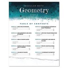 Table of contents for a modular math geometry textbook on a white background