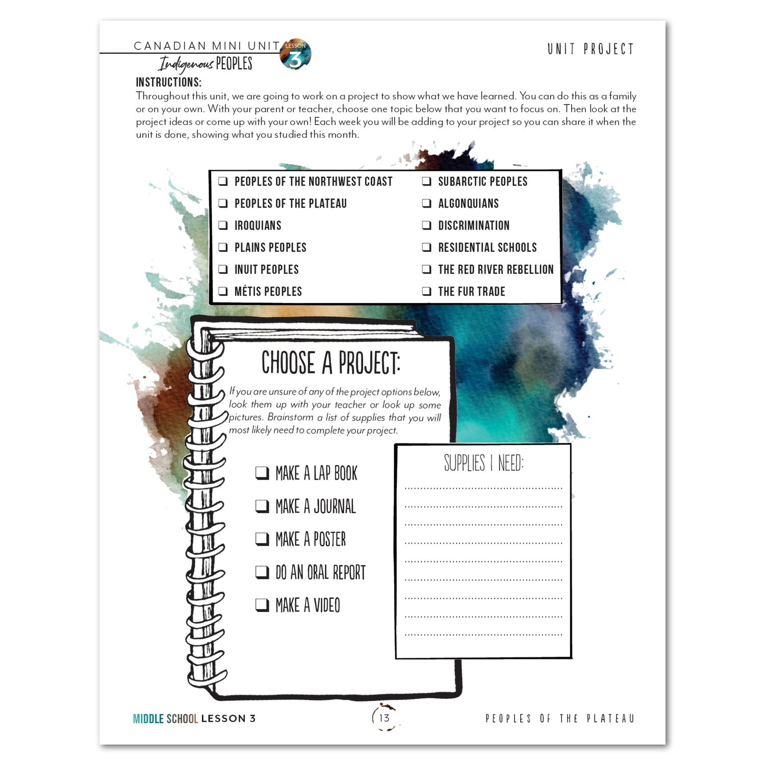 Indigenous Peoples homeschool unit study printed student book middle school lesson one