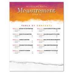 Measurement Step 6 modular math homeschool printed book table of contents