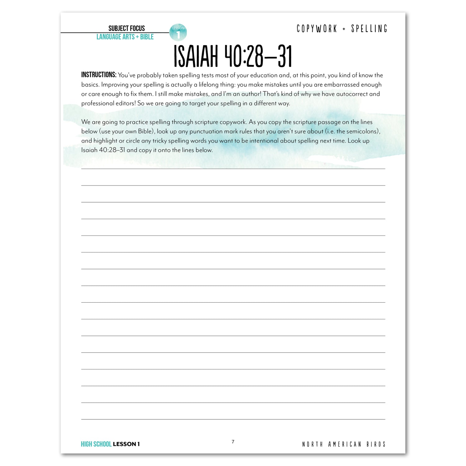 North America Birds part 1 homeschool unit study digital student workbook High School  with Teacher's Guide lesson one