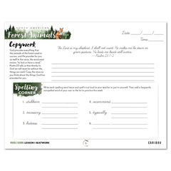 North American Forest Animals homeschool unit study print student seatwork journal in cursive for middle school lesson one