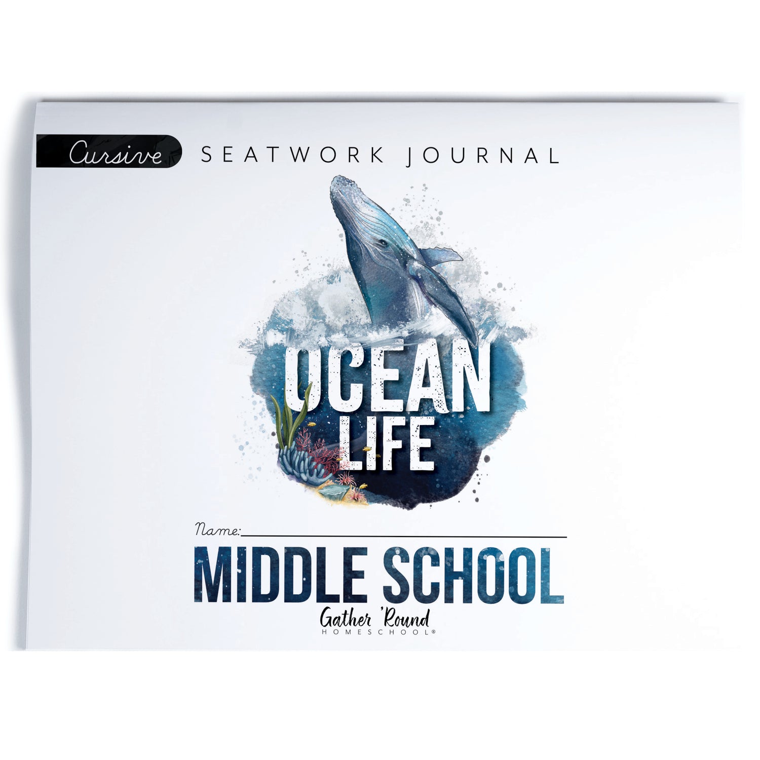 Ocean Life homeschool unit study digital seatwork journal in cursive for middle school