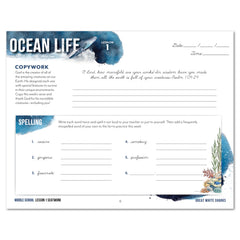 Ocean Life homeschool unit study digital seatwork journal in cursive for middle school worksheet