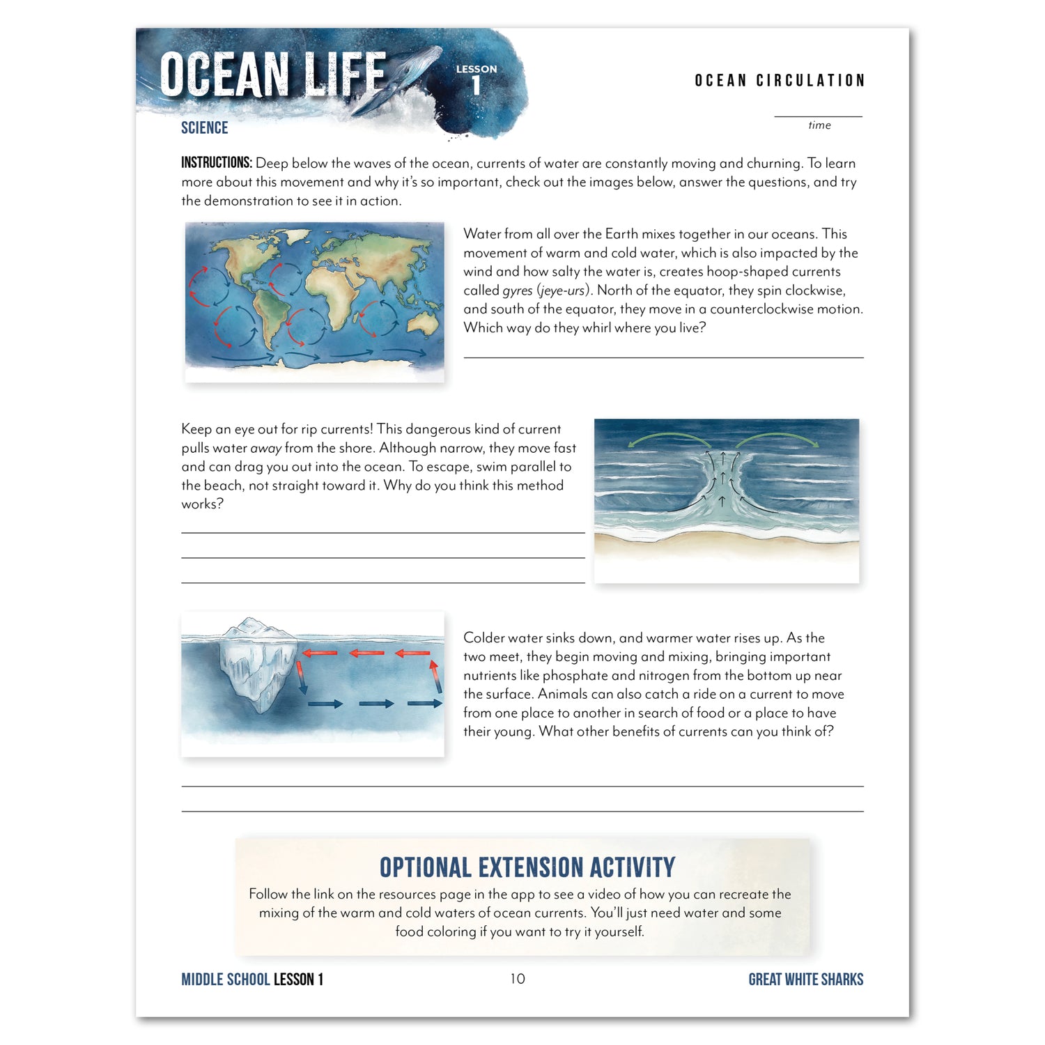 Ocean Life homeschool unit study print student workbook in middle school ocean circulation worksheet
