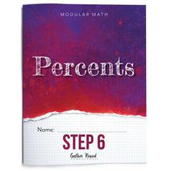 Book cover of 'Modular Math: Percents Step 6' with a red and purple gradient.