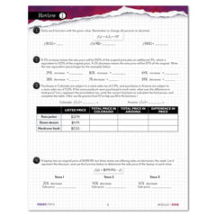 A math review worksheet page with function problems. The page has a white background with black text and grid lines.