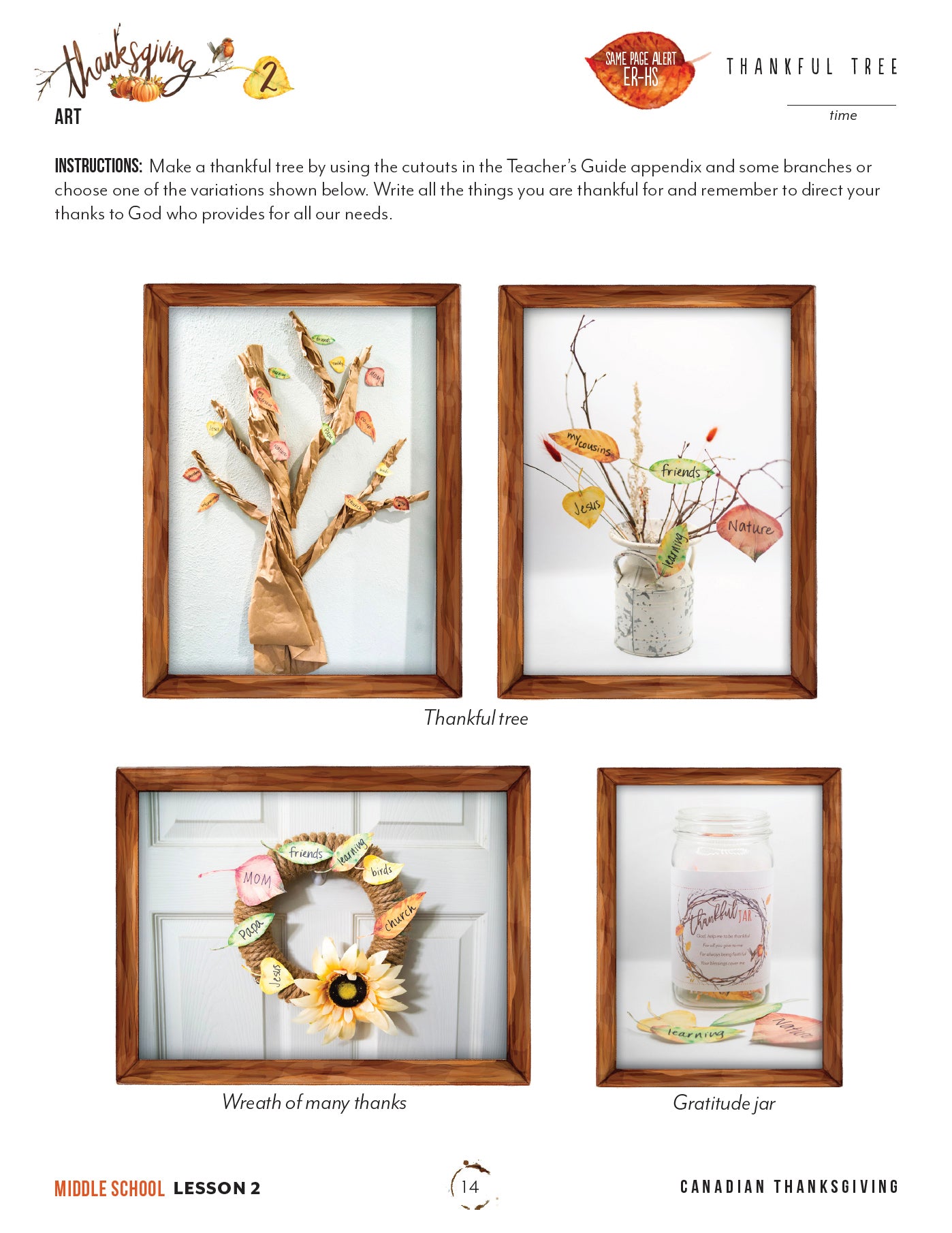 Thanksgiving Homeschool Unit Study Digital Download Middle School Student Book Lesson 2 Thankful Tree