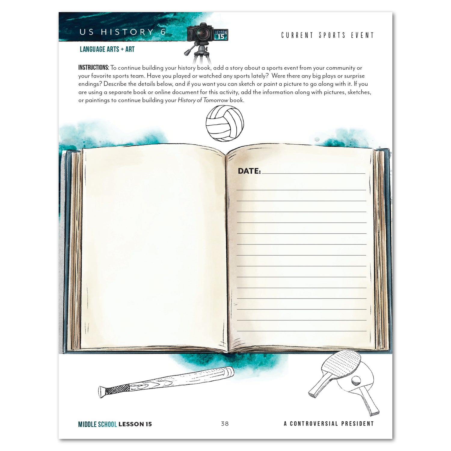 US History 6: History of Tomorrow Homeschool Unit Study Printed Middle School Student Book Lesson 15 Current Sports Events