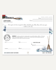 Vikings Homeschool Unit Study Digital Seatwork Journal Cursive Early Elementary Lesson 1 Copywork and Spelling