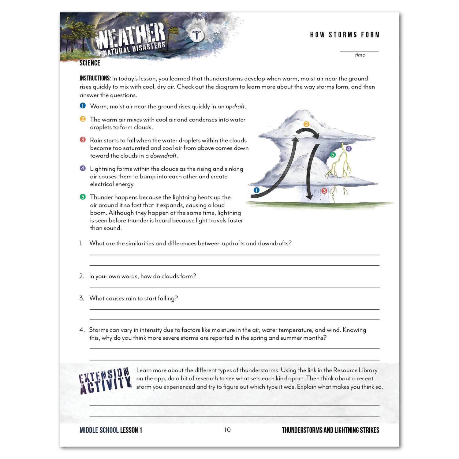 Weather + Natural Disasters Homeschool Unit Study Printed Middle School Student Book Lesson 1 How Storms Form