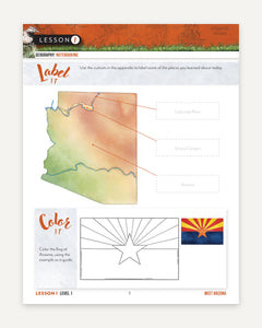 Arizona Fifty States Homeschool Unit Study Digital Student Book Page Level 1 Lesson 1