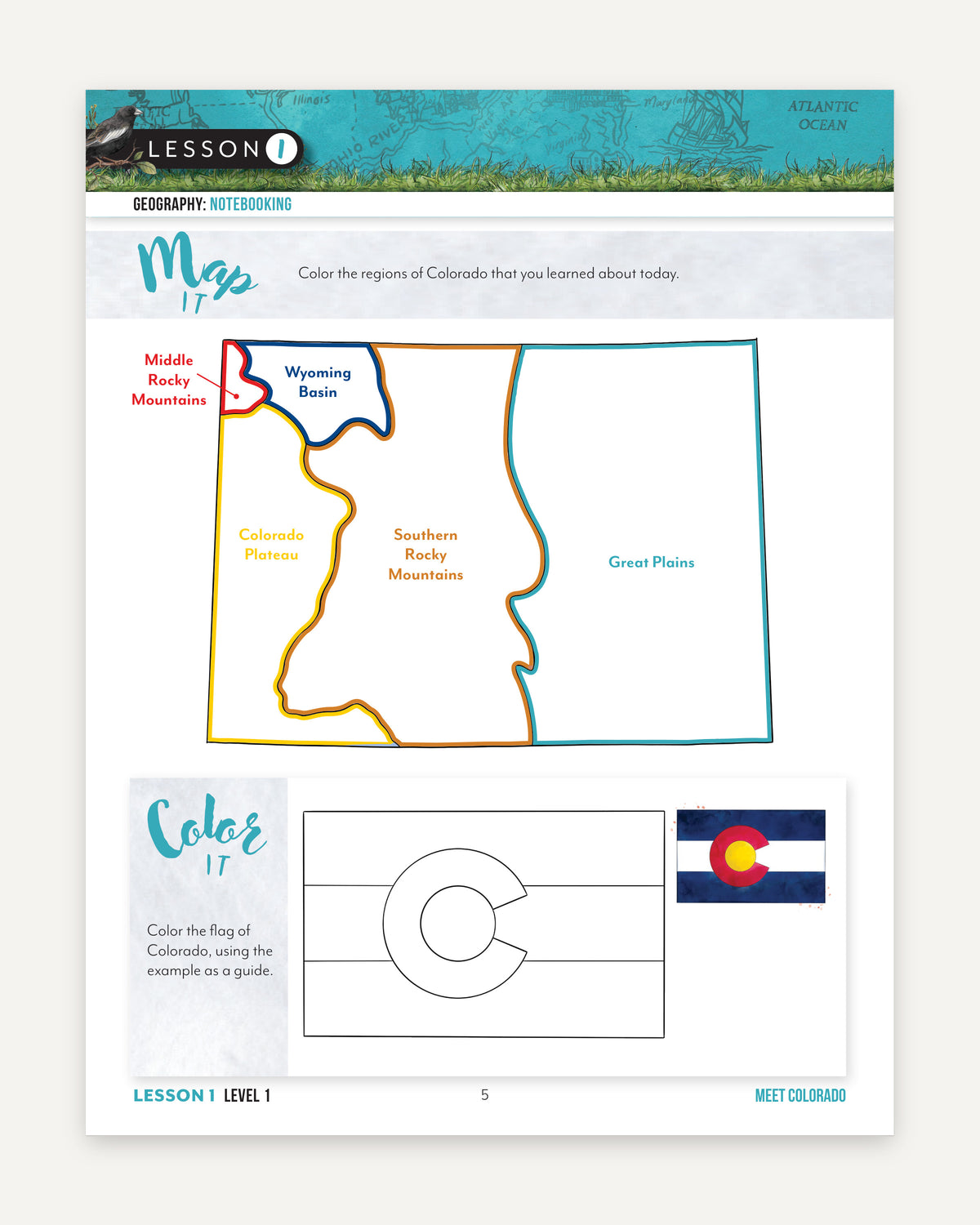 Colorado Fifty States Homeschool Unit Study Digital Student Book Level 1 Lesson 1 Page