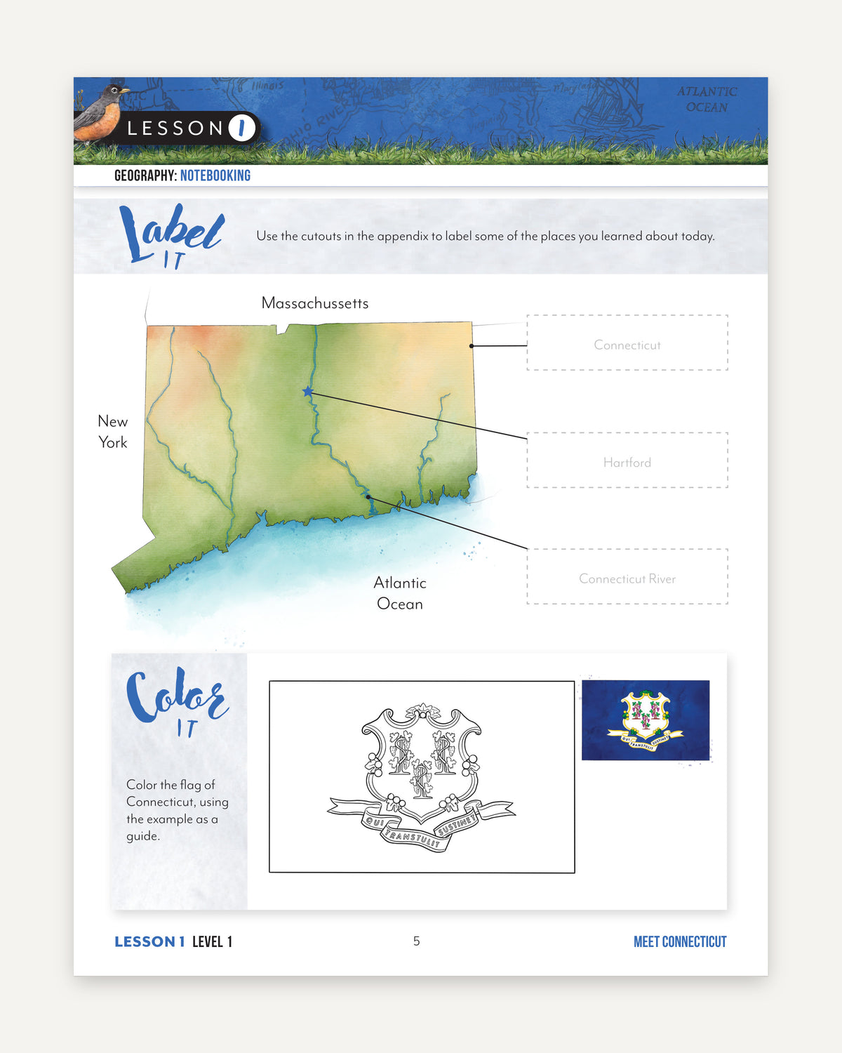 Connecticut Fifty States Homeschool Unit Study Digital Student Book Level 1 Lesson 1 Page