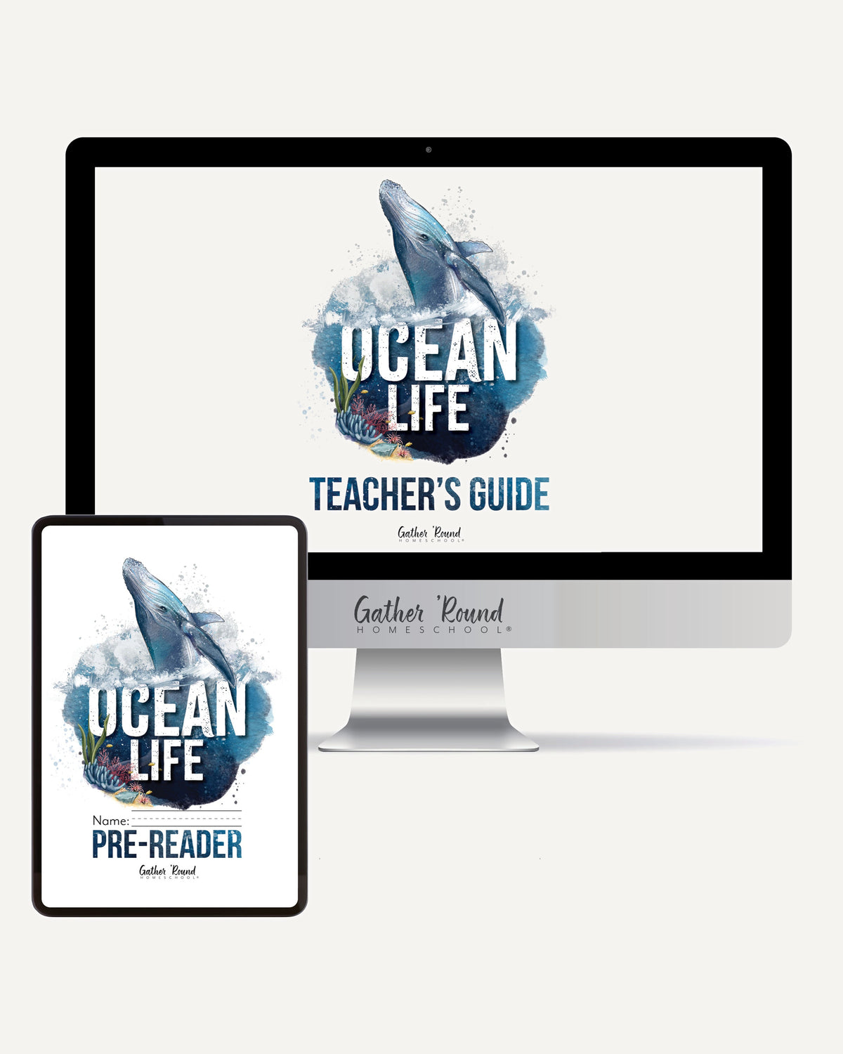 Ocean Life homeschool unit study digital student workbook for pre-reader with teacher's guide bundle