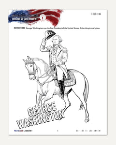 US Government Homeschool Study Unit Digital Printed Pre-Reader Student Book Lesson 1 Coloring