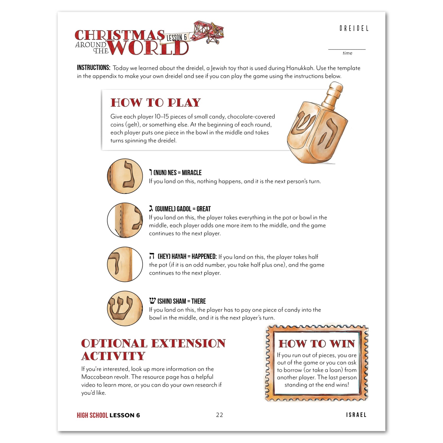 Christmas Around the World Homeschool Unit Study Printed High School Student Book Lesson 6 Dreidel