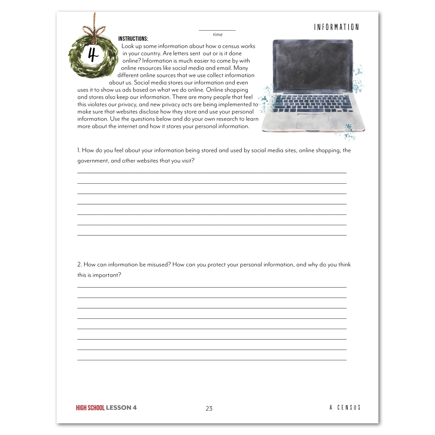 First Christmas homeschool unit study print high school student workbook lesson one 