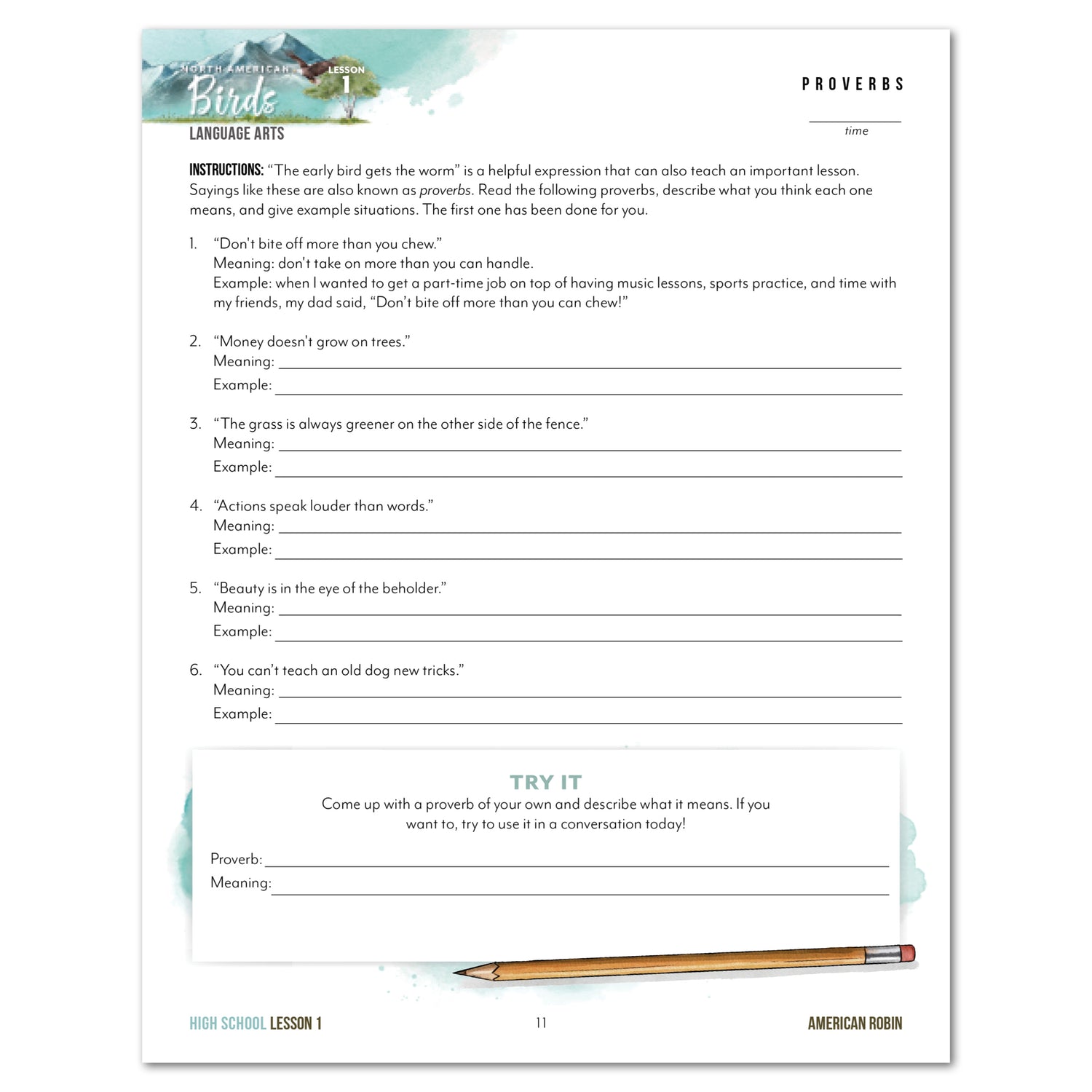 North American Birds part two homeschool unit study printed student workbook high school lesson one 