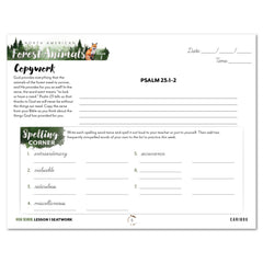 North American Forest Animals homeschool unit study print student seatwork journal in cursive for high school lesson one