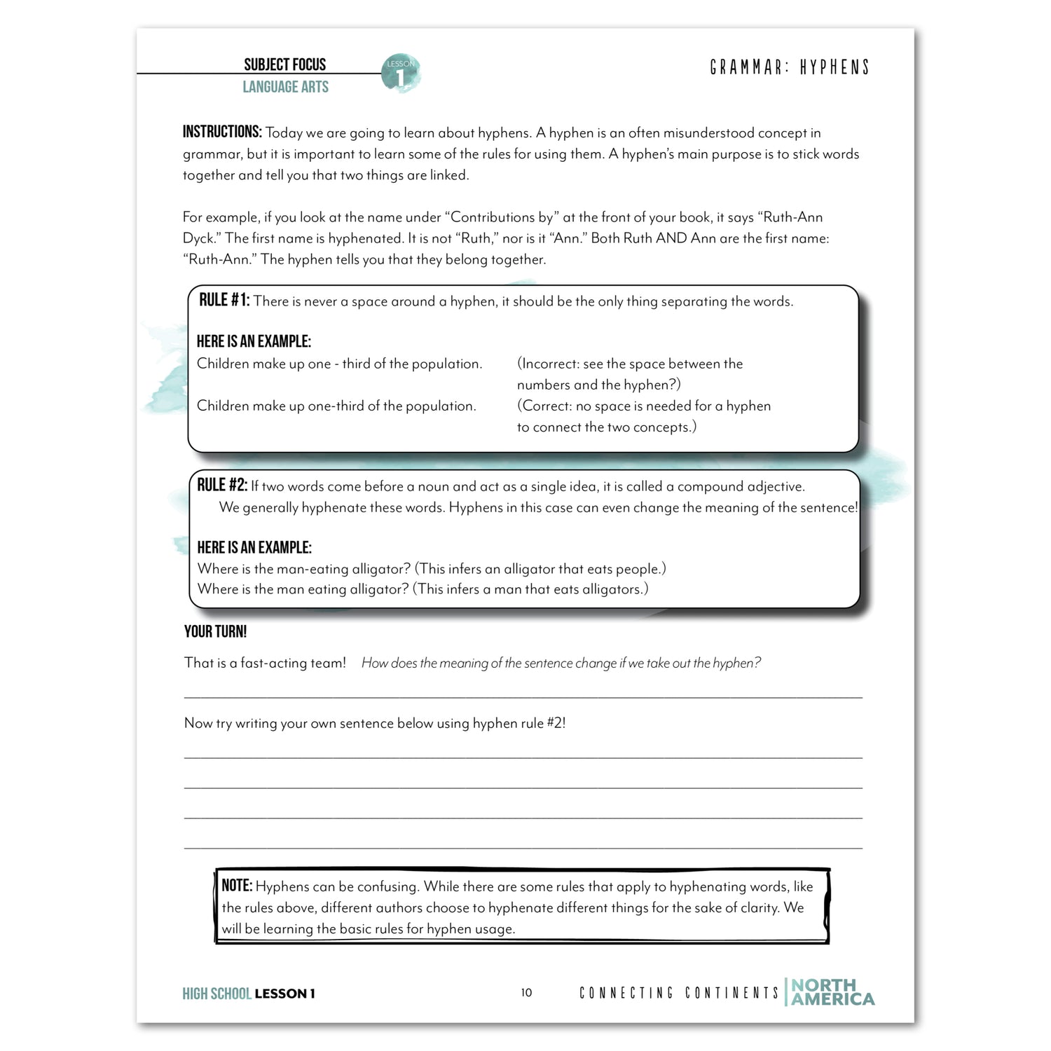 North America homeschool unit study digital student workbook for High School with teacher's guide lesson one