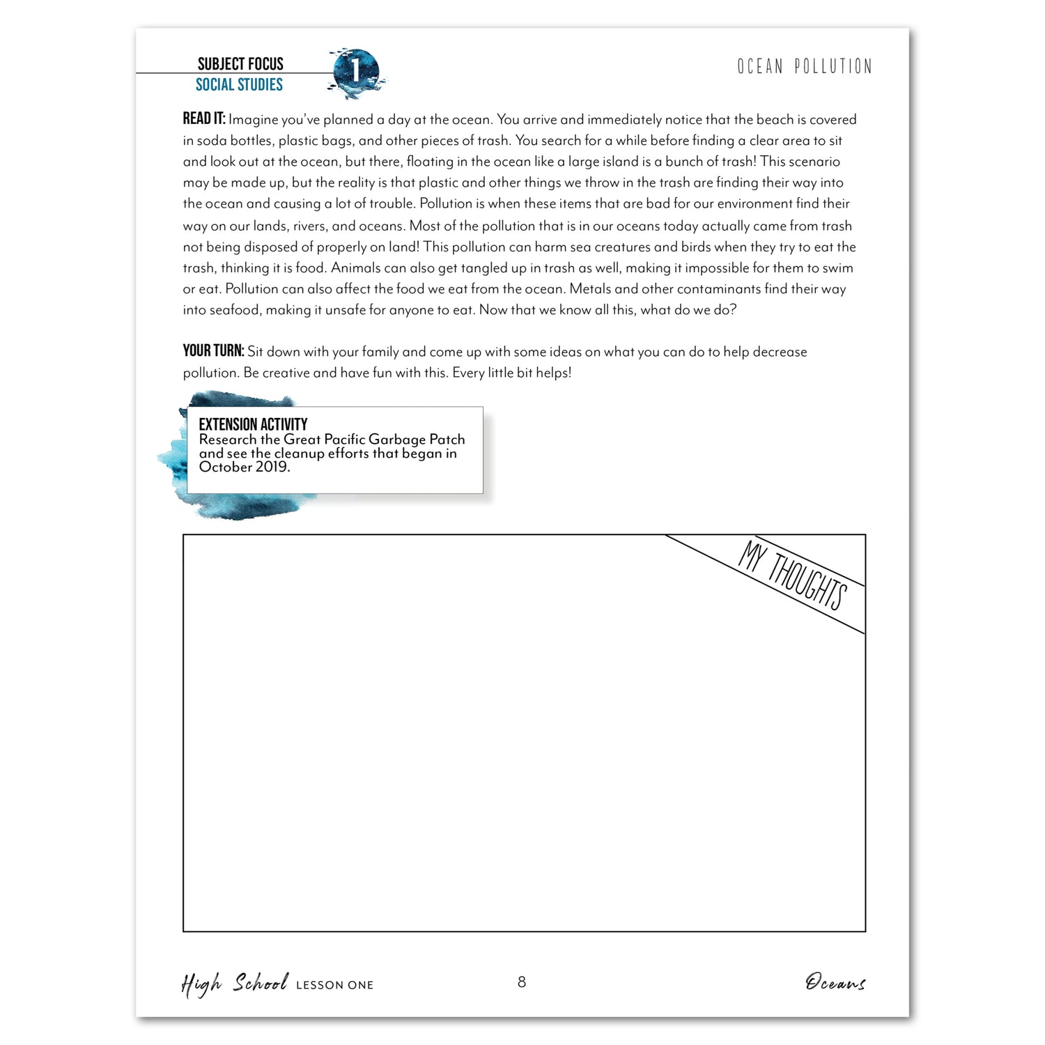 Oceans homeschool unit study digital student workbook for high school with teacher's guide combo ocean pollution