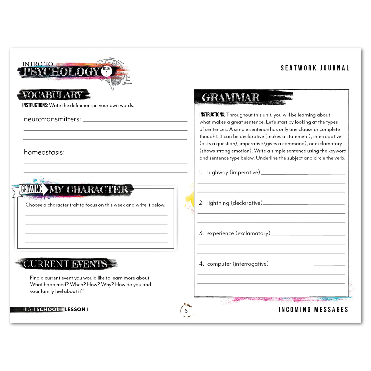 Psychology homeschool unit study digital student seatwork  journal manuscript in high school worksheet