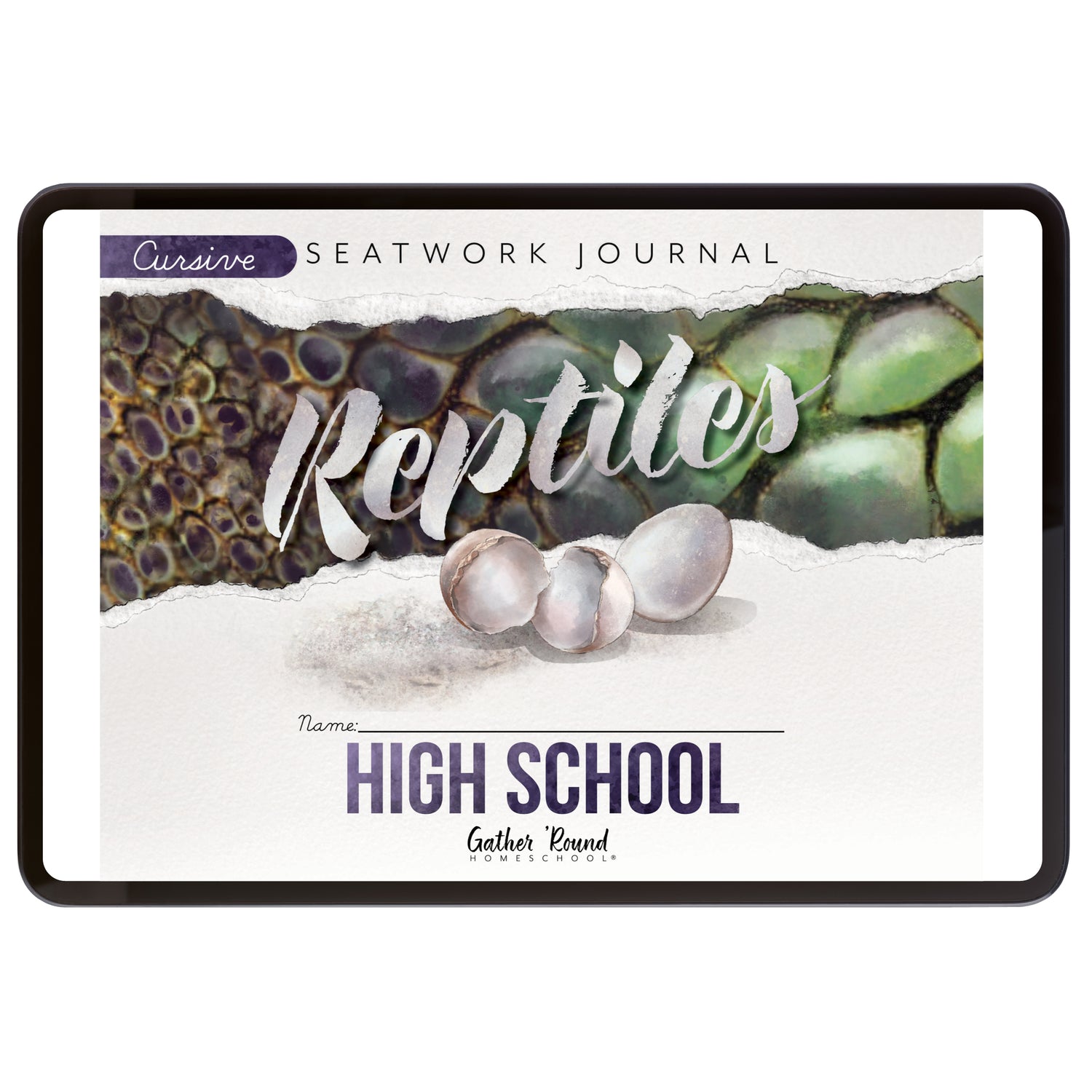 Reptiles homeschool unit study digital student seatwork journal in cursive for High School 