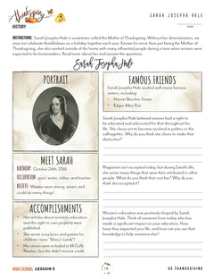 Thanksgiving Homeschool Unit Study Printed High School Student Book Lesson 3 Sarah Josepha Hale