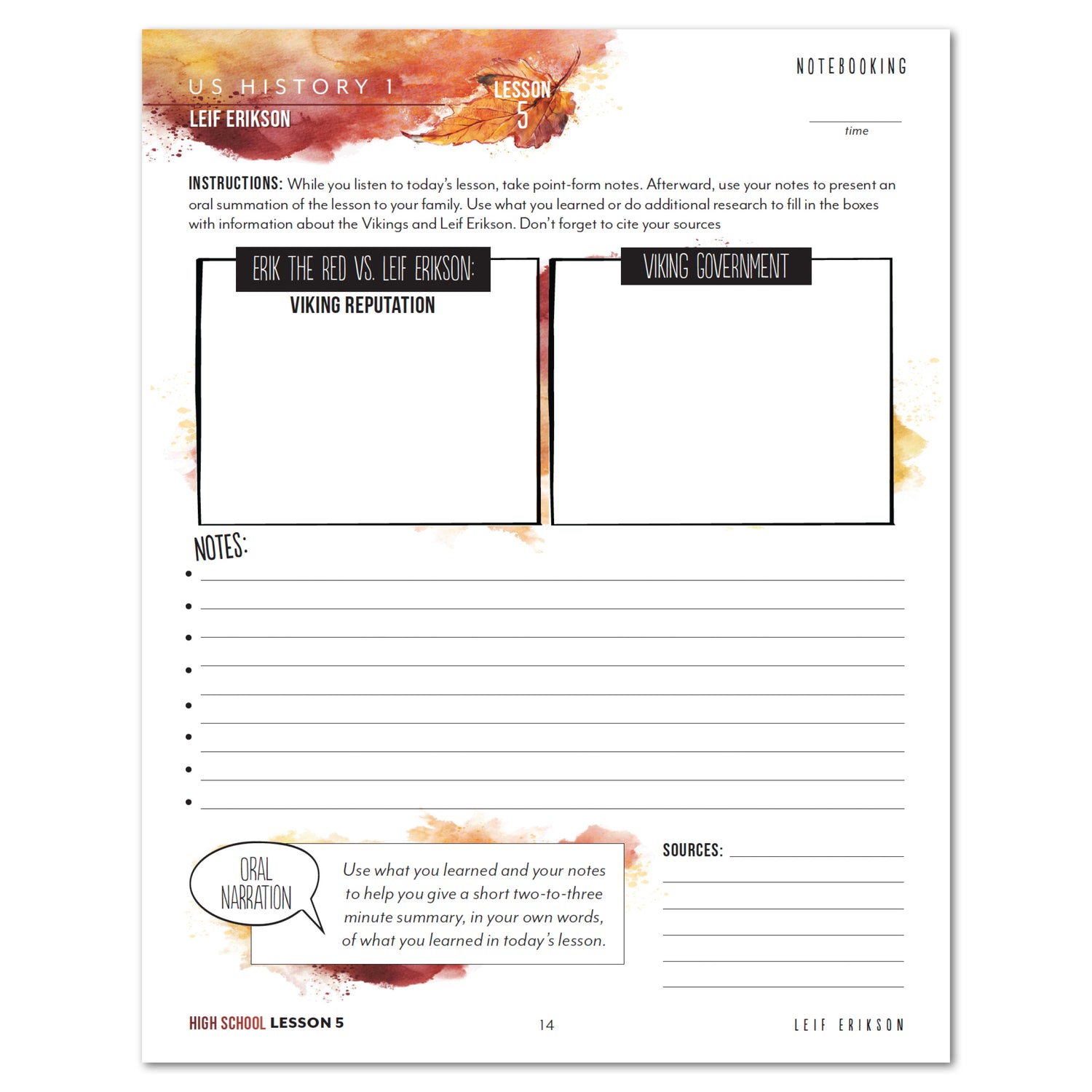 US History 1: A New World: Beginin-1763 Homeschool Study Unit Printed High School Student Book Lesson 5 Notebooking