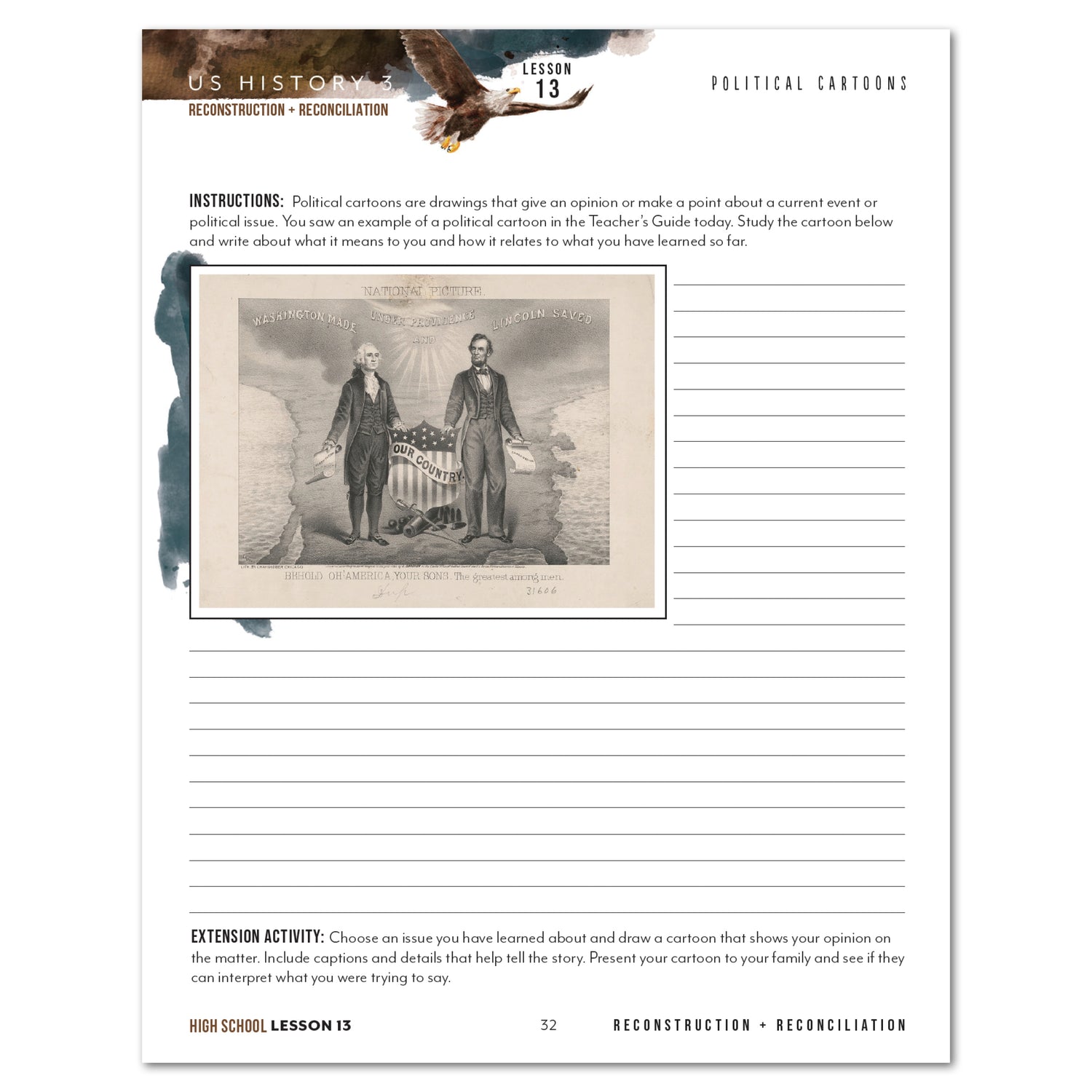 US History 3: Growing Identity: 1816-1899 Adventures Though History Homeschool Printed High School Student Book Lesson 13 Political Cartoons
