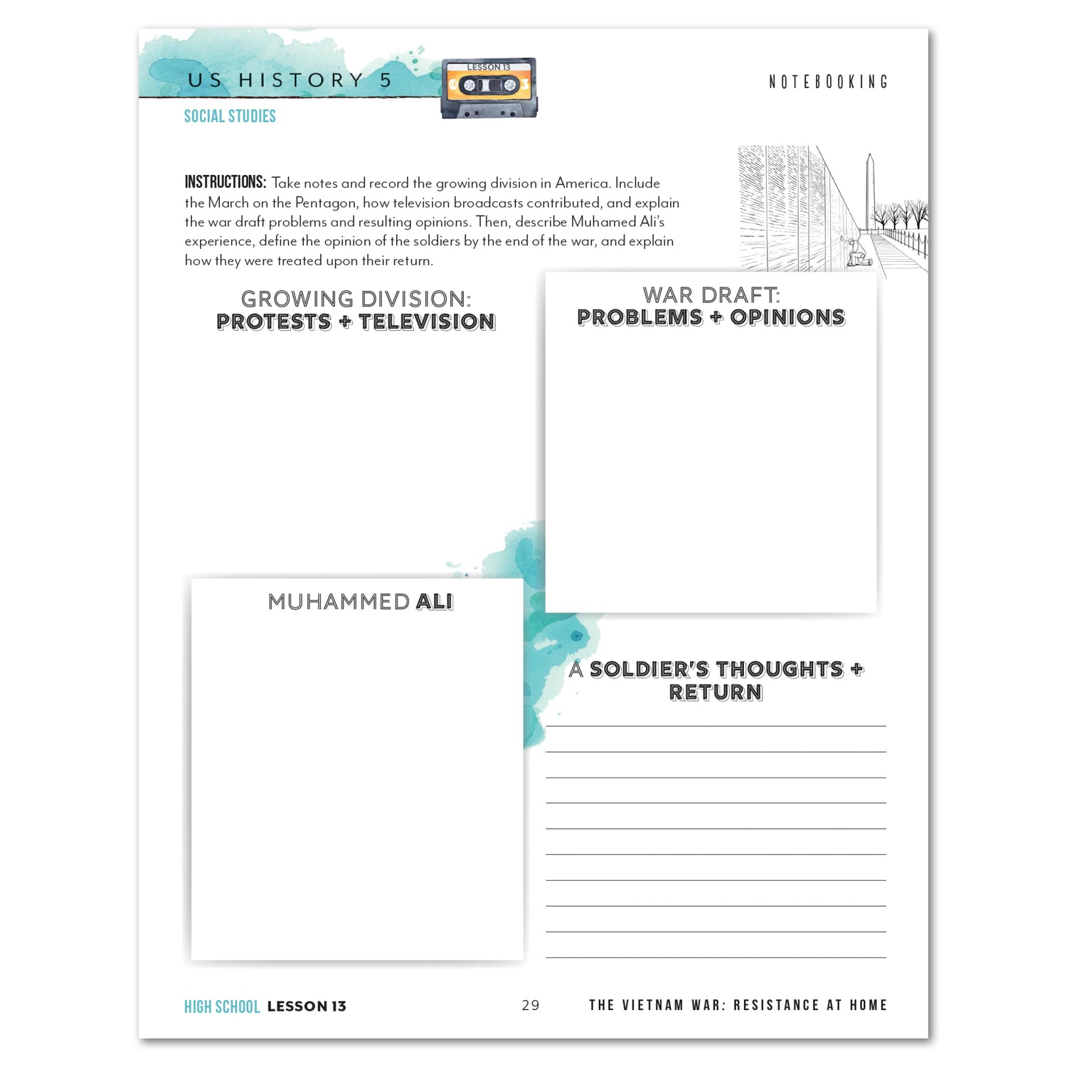 US History 5: A New Era: 1946-1975 Homeschool Unit Study Printed High School Student Book Lesson 13 Notebooking