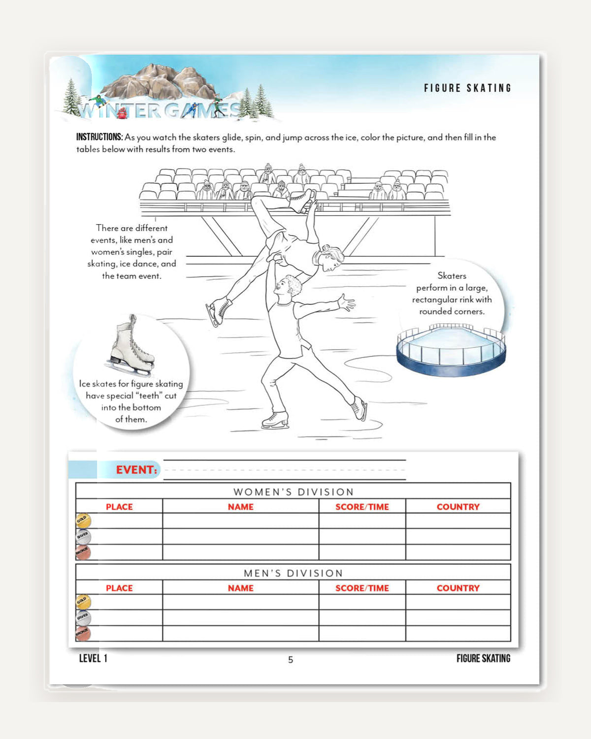 Winter Games Homeschool Unit Study Digital Download Level 1 Student Book Figure Skating