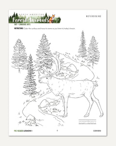 North American Forest Animals homeschool unit study digital student workbook  in pre reader with teacher's guide bundle lesson one
