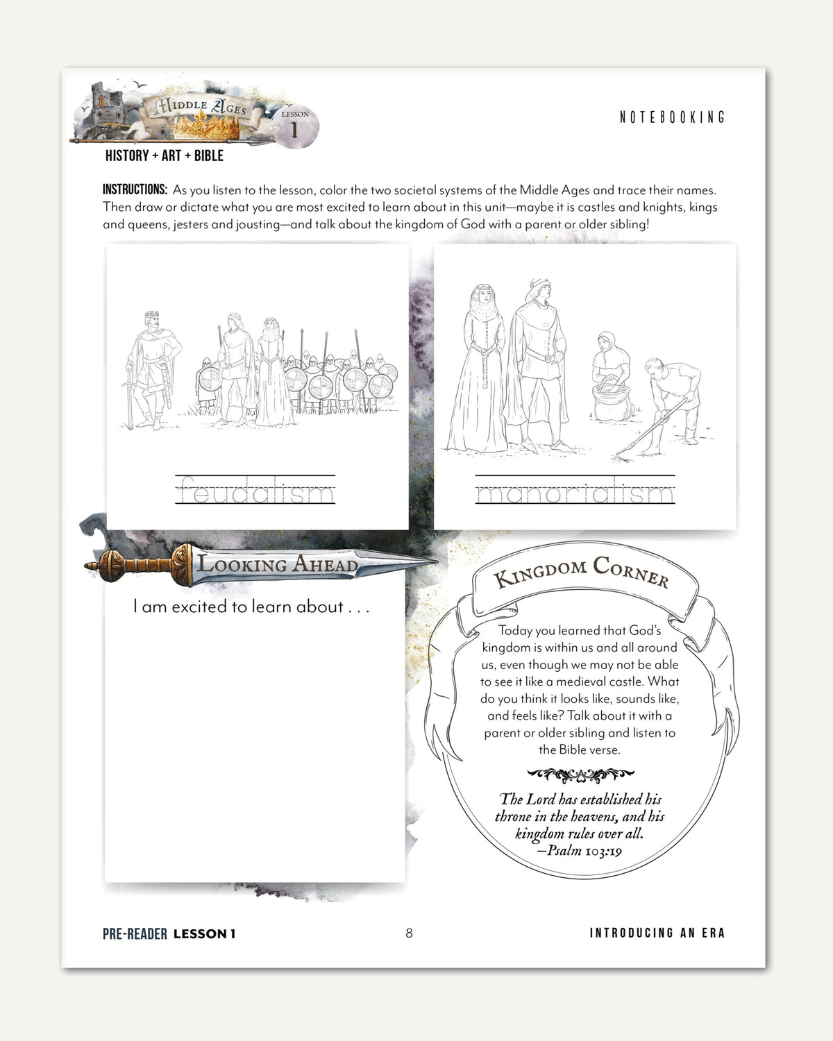Middle Ages homeschool unit study printed student workbook pre-reader lesson one