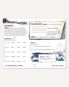 Vikings Homeschool Unit Study Digital Seatwork Journal Manuscript Early Elementary Lesson 1 Grammar and Vocabulary