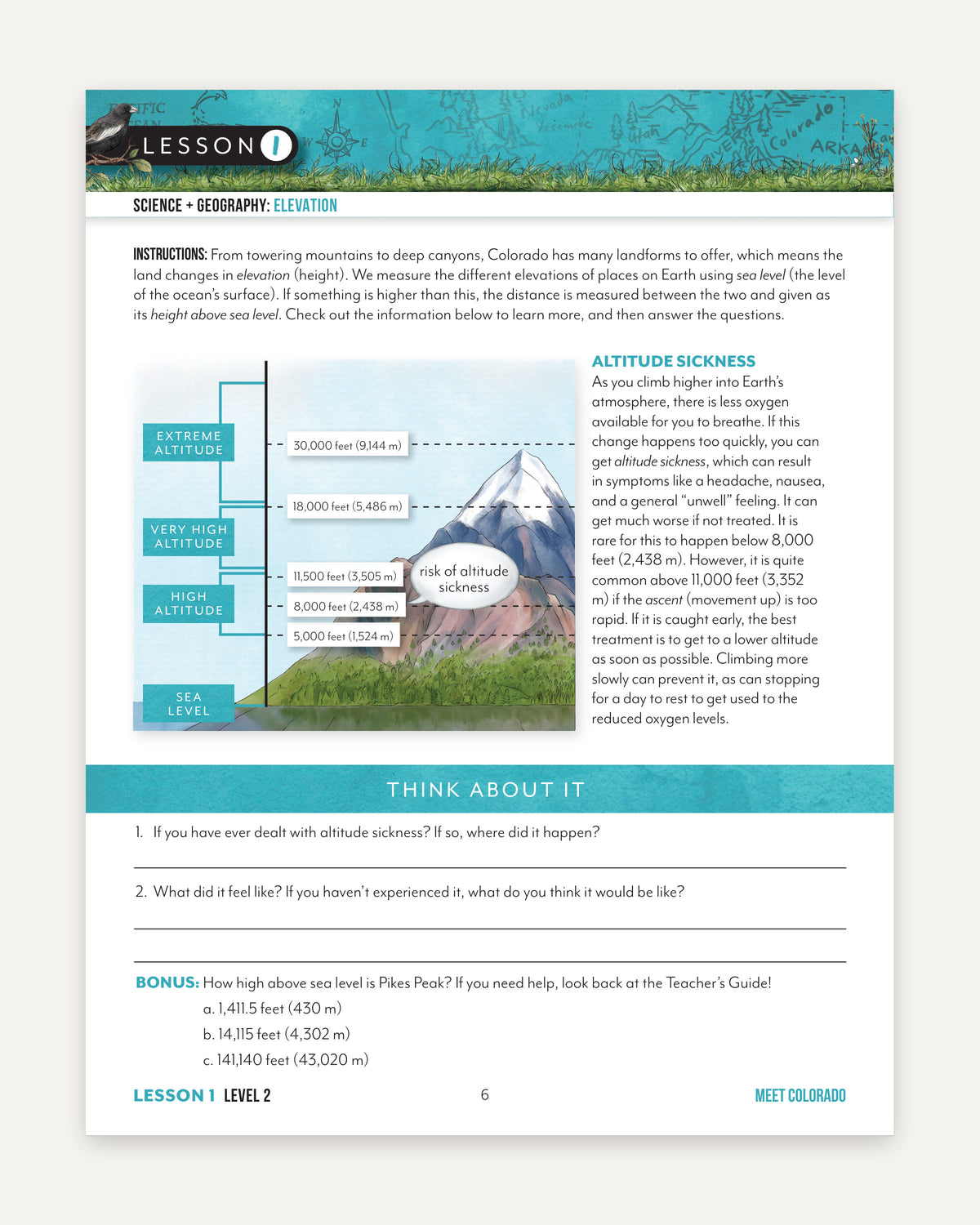 Colorado Fifty States Homeschool Unit Study Digital Student Book Level 2 Lesson 1 Page