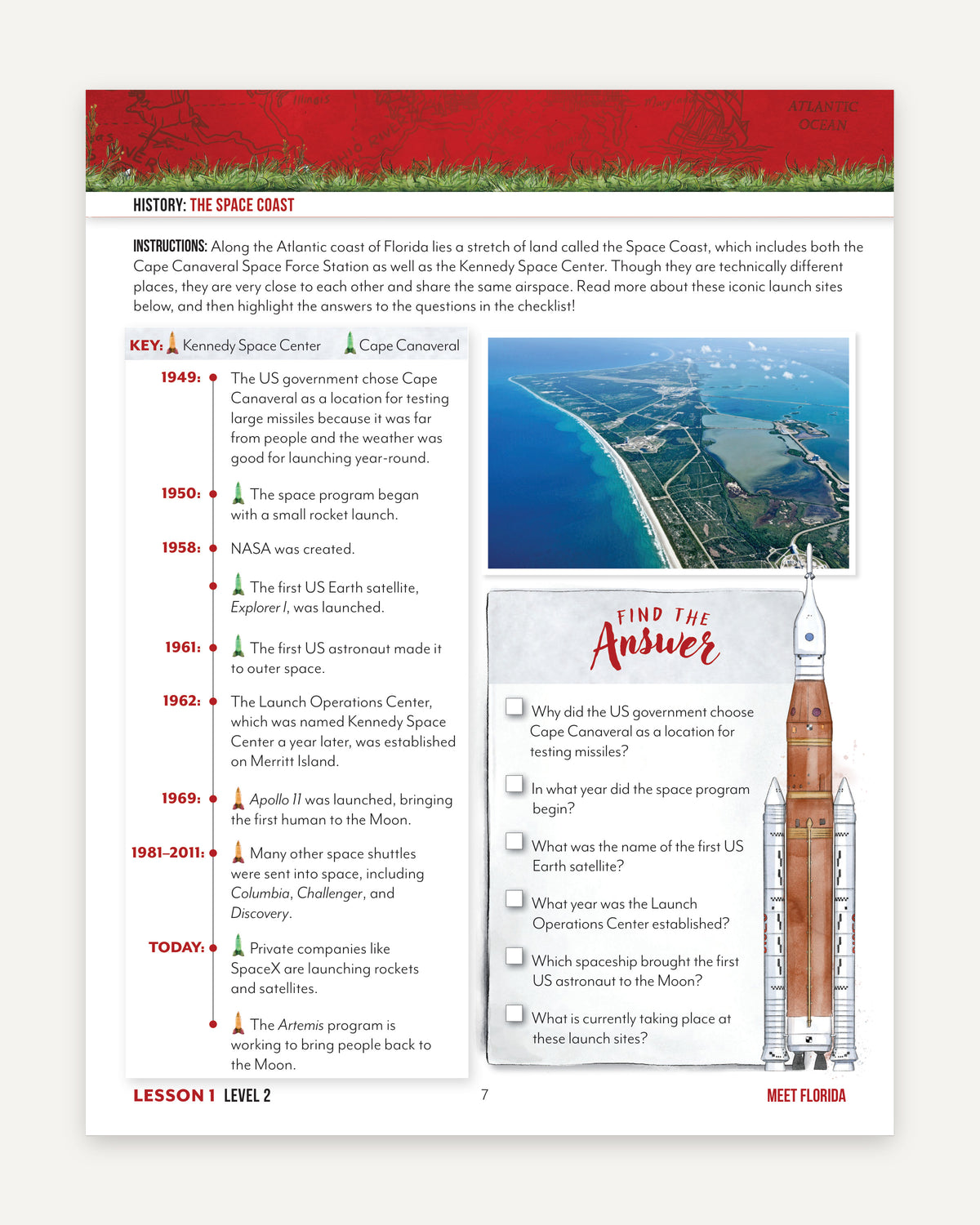 Florida Fifty States Homeschool Unit Study Digital Student Book Level 2 Lesson 1 Page