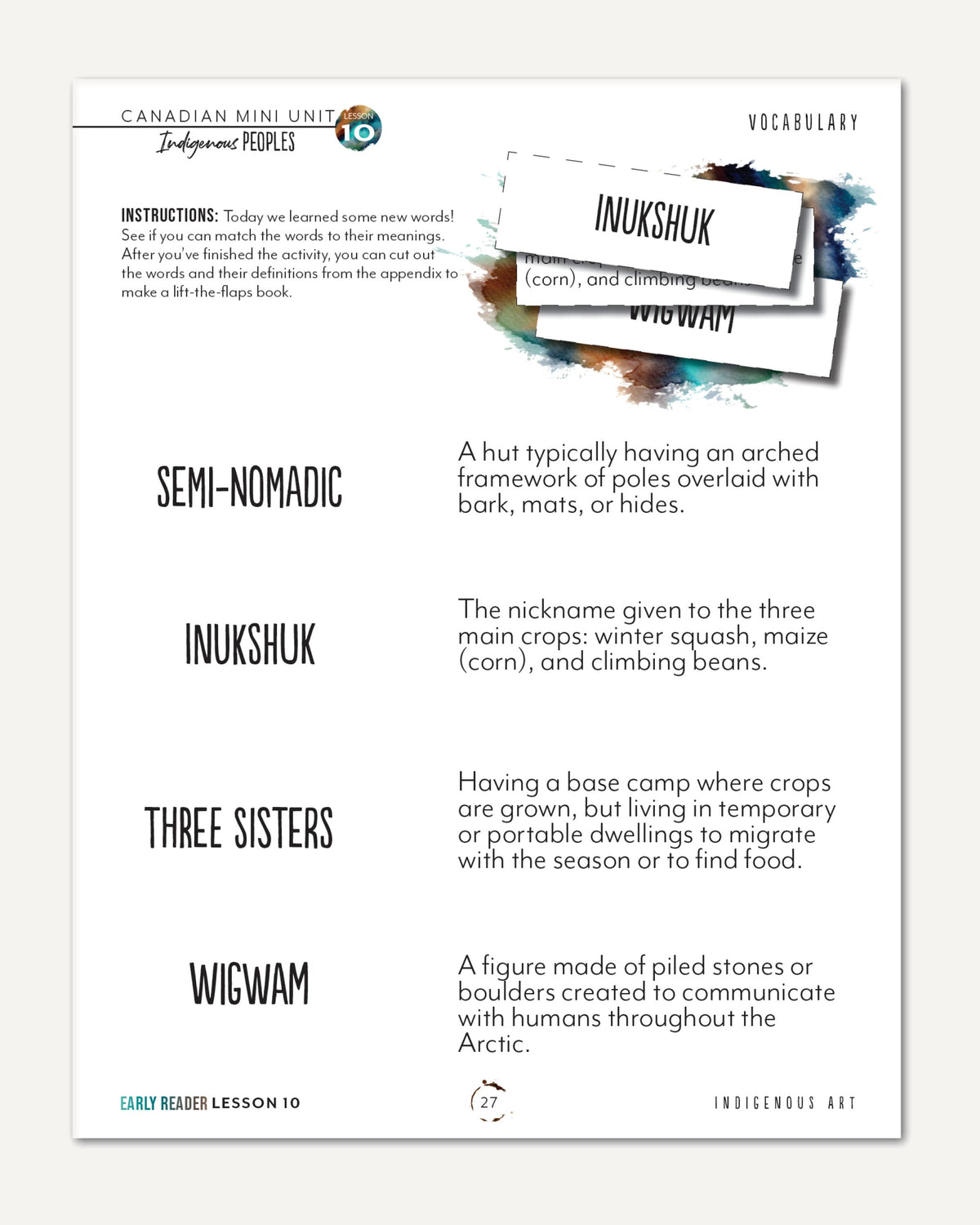 Indigenous Peoples homeschool unit study digital student book bundle, early reader, and teacher's guide, lesson one