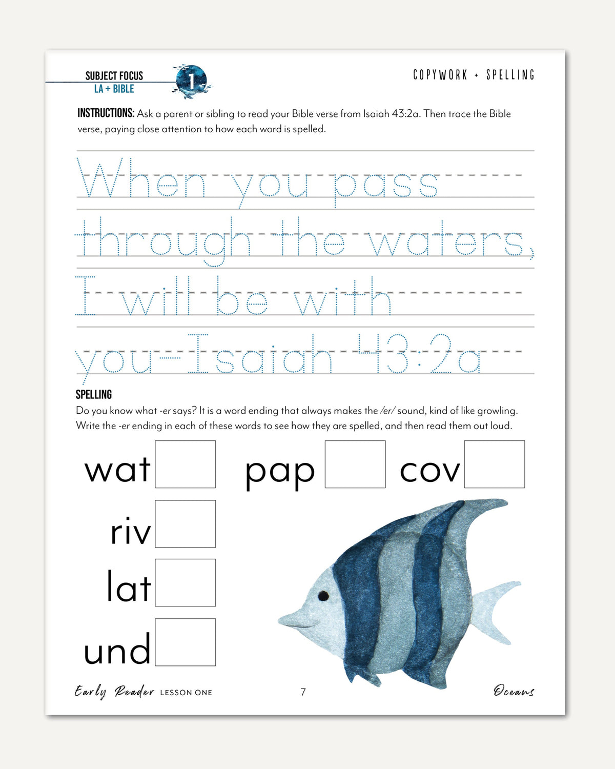 Oceans homeschool unit study digital student workbook for early reader with teacher's guide combo copy work