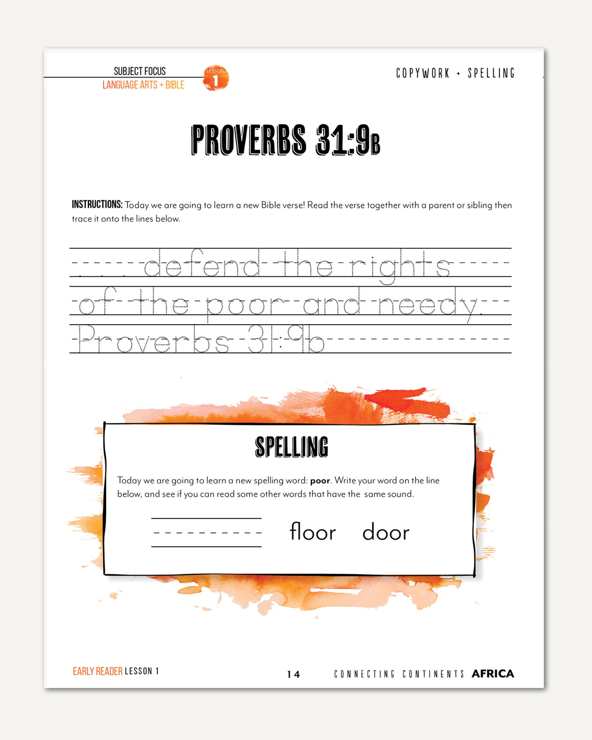 Africa homeschool unit study Printed Early Reader Student Book Lesson 1 Page