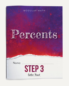 Book cover of 'Modular Math: Percents Step 3' with a red and purple gradient.