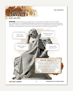 Renaissance and Revival Homeschool Unit Study Printed Digital Early Reader Student Book Lesson 1 Philosophy
