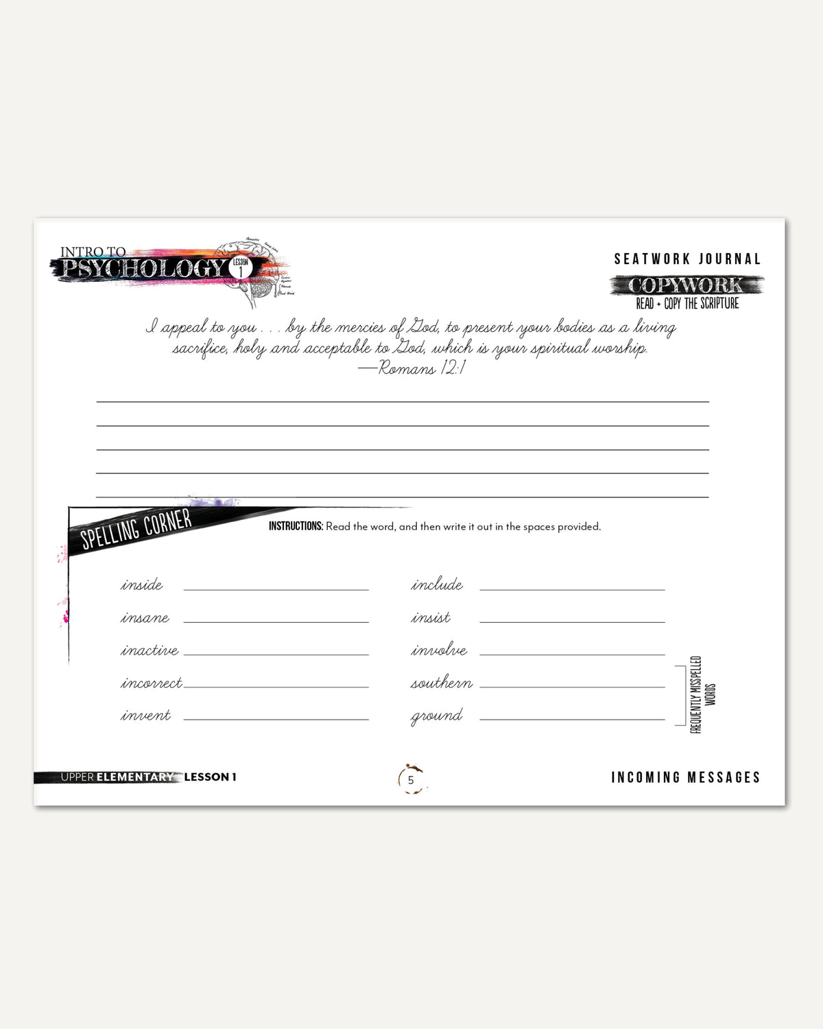 Psychology homeschool unit study digital student seatwork  journal cursive in  upper elementary worksheet