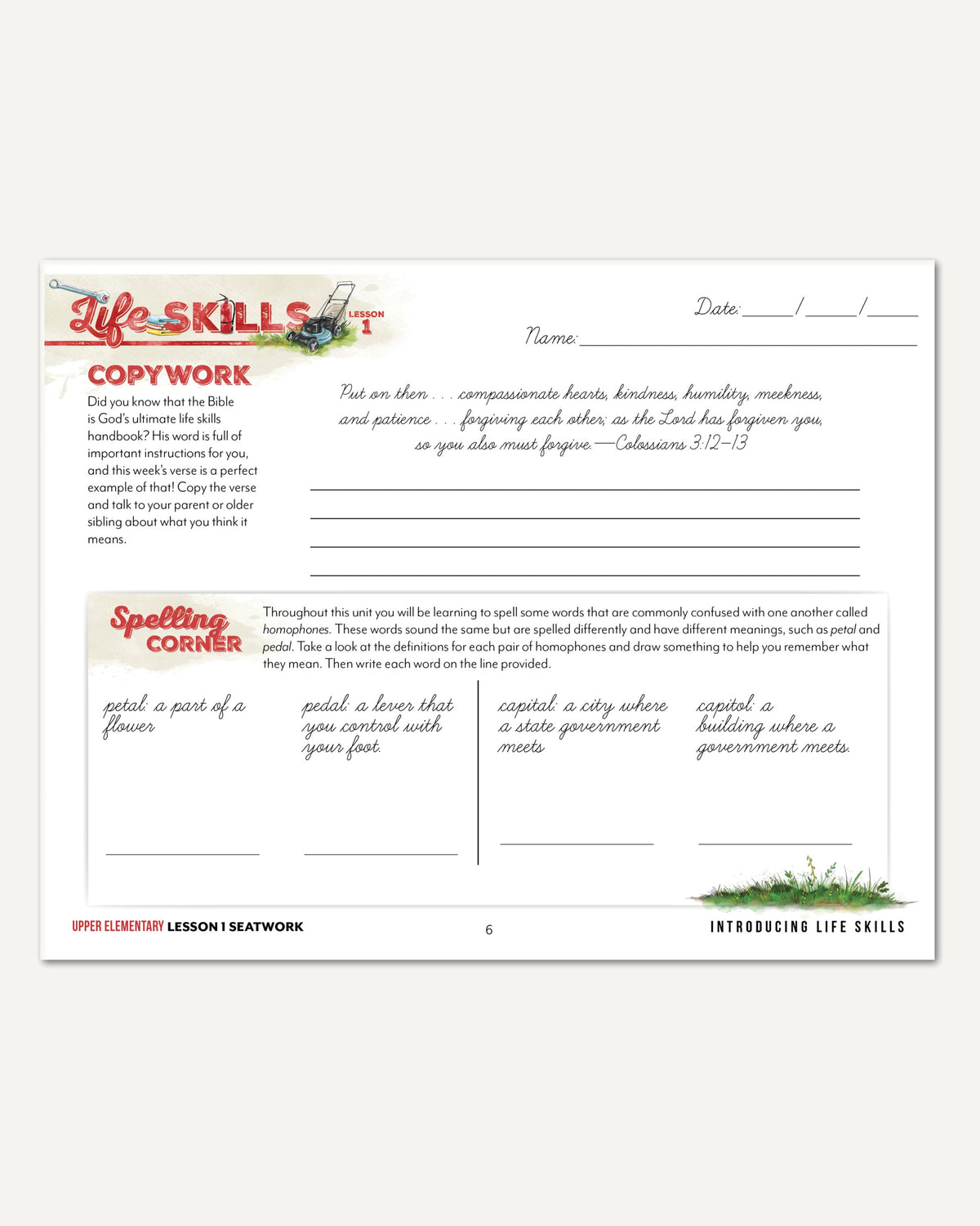 Life Skills homeschool unit study digital upper elementary cursive seatwork journal lesson 15