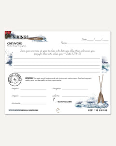 Vikings Homeschool Unit Study Digital Seatwork Journal Manuscript Early Elementary Lesson 1 Copywork and Spelling