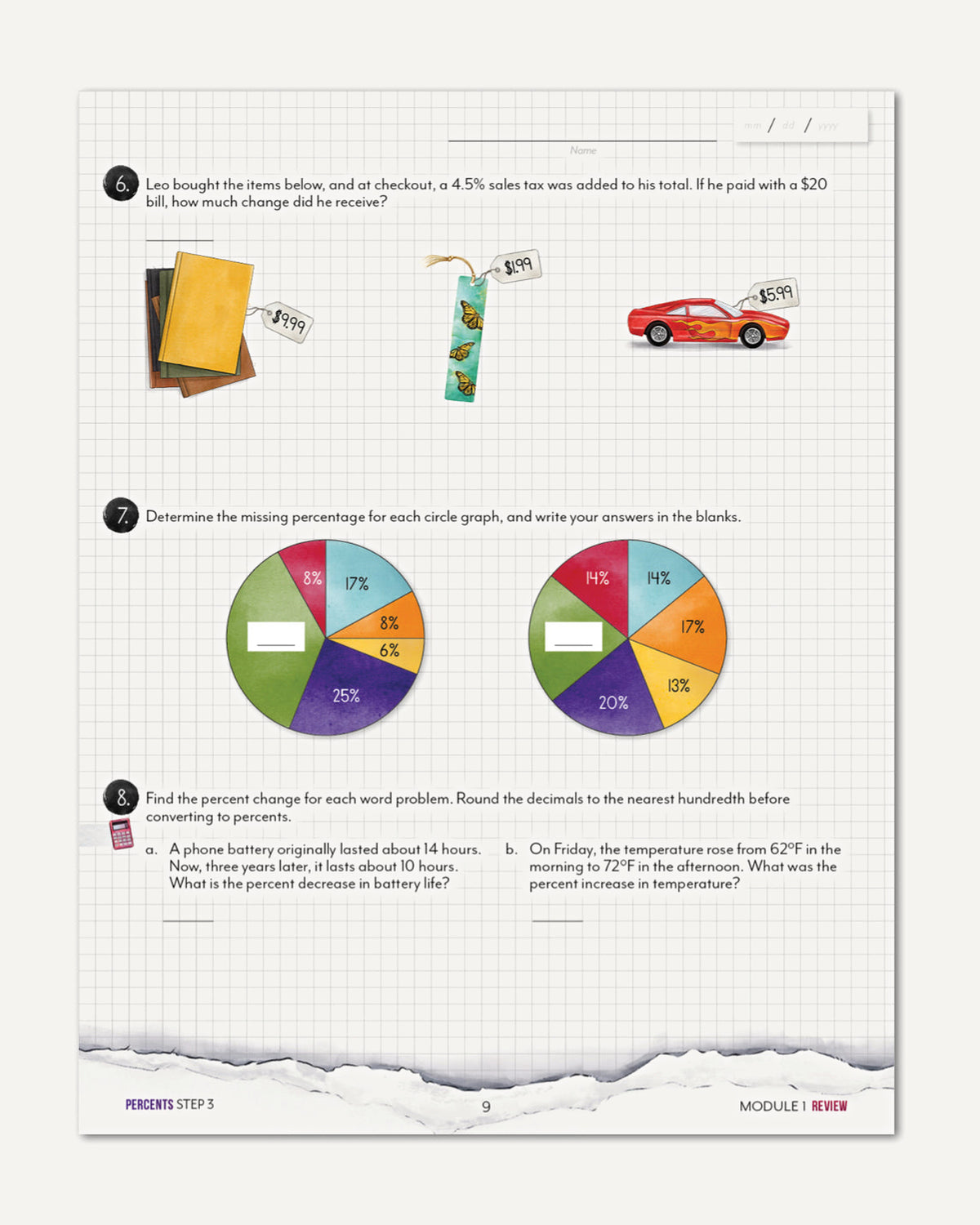 Modular Math: Percents homeschool unit study, printed product image