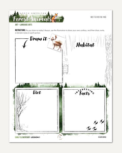 North American Forest Animals homeschool unit study digital student workbook  in early elementary with teacher's guide bundle lesson one