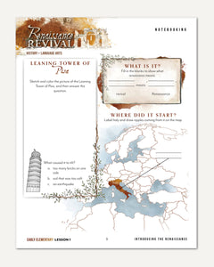 Renaissance and Revival Homeschool Unit Study Printed Digital Early Elementary Student Book Lesson 1 Notebooking