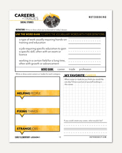 Careers + Trades Homeschool Unit Study Digital Early Elementary Student Book Daily Lesson 1 Notebooking